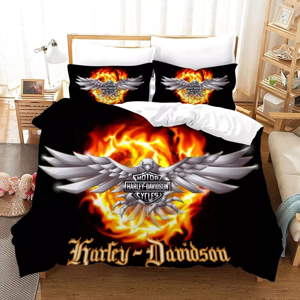 3D Black Harley-Davidson Motorcycle Quilt Cover Duvet Cover Comforter set - Image 4 of 4