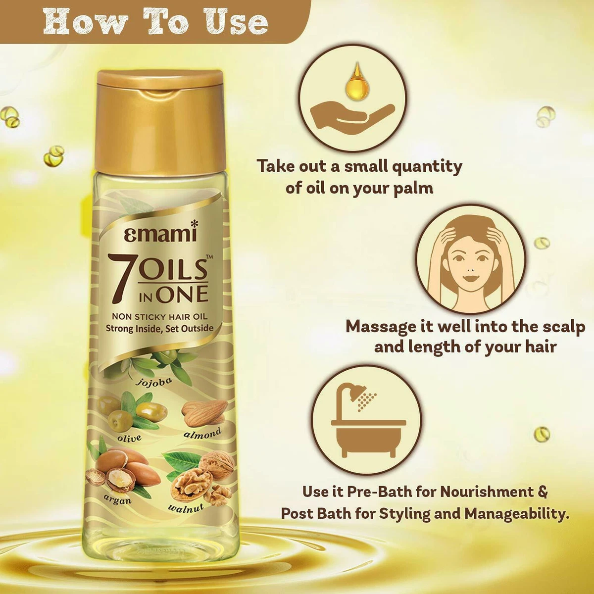 Emami 7 in 1 OIL Almond Jojoba Amla Walnut Olive Coconut FOR HAIR Loss 100ml