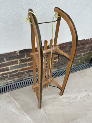 Vintage Davos Sledge Sleigh Sled Wooden Slatted Wood Toboggan