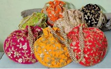 Embroidered Potli Bag Silk Women's Batwa Pearls Handle Clutch Indian Wedding lot