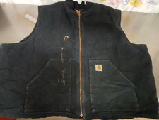 Carhart Quilted Canvas Vest 4XTALL Mock Neck Loose Fit -Stain on Front-VO1-Black