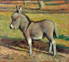 Asinello Nano Asino Dipinto Tavoletta Giacomo Vaccaro cm 20 x 18