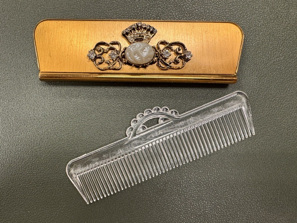 Vintage Bejeweled Pearl Ornate Compact Folding Comb & Mirror Case Kaiser Crown Vintage 1950 main image 4