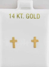 CROSS STUD EARRINGS 14K YELLOW GOLD - New with Tag