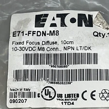 EATON E71-FFDN-M8 Fixed Focus Diffuse, 10cm 10-30VDC 8M Conn, NPN LT/DK, New