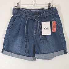 NEW YMI High-Rise Pleated Denim Shorts School Preppy 90s Casual, size 3/26
