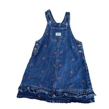 Vintage Osh Kosh Denim Girls Overall Dress Embroidered Strawberries Sz 6