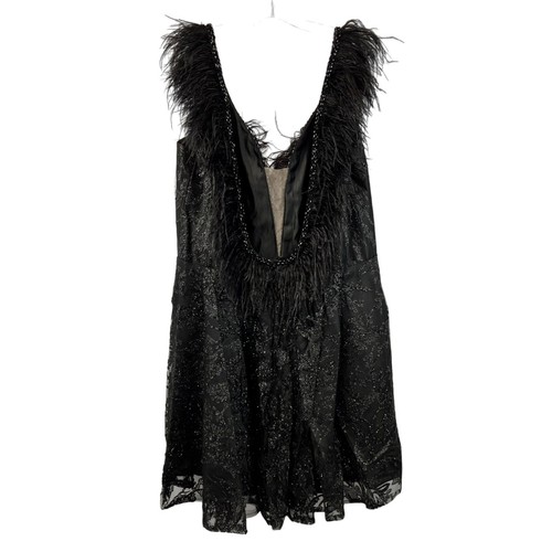 Alyce Paris 3174 V-Neck Backless A-Line Short Dress Black Glitter Sz 16 Feathers - Picture 8 of 11