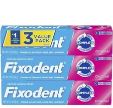 (Pack of 3) Fixodent Complete Original Denture Adhesive Cream 2.4 oz| Free Ship!
