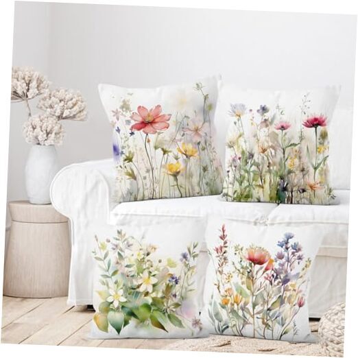 Spring Flowers Throw Pillow Covers, Floral Plant Modern 18x18 Inches 12