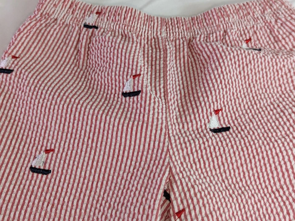 Kellys Kids Girl size XS 4 Ruffled Red Stripe Embroidered Sailboat Capri Pants - Image 3 of 4