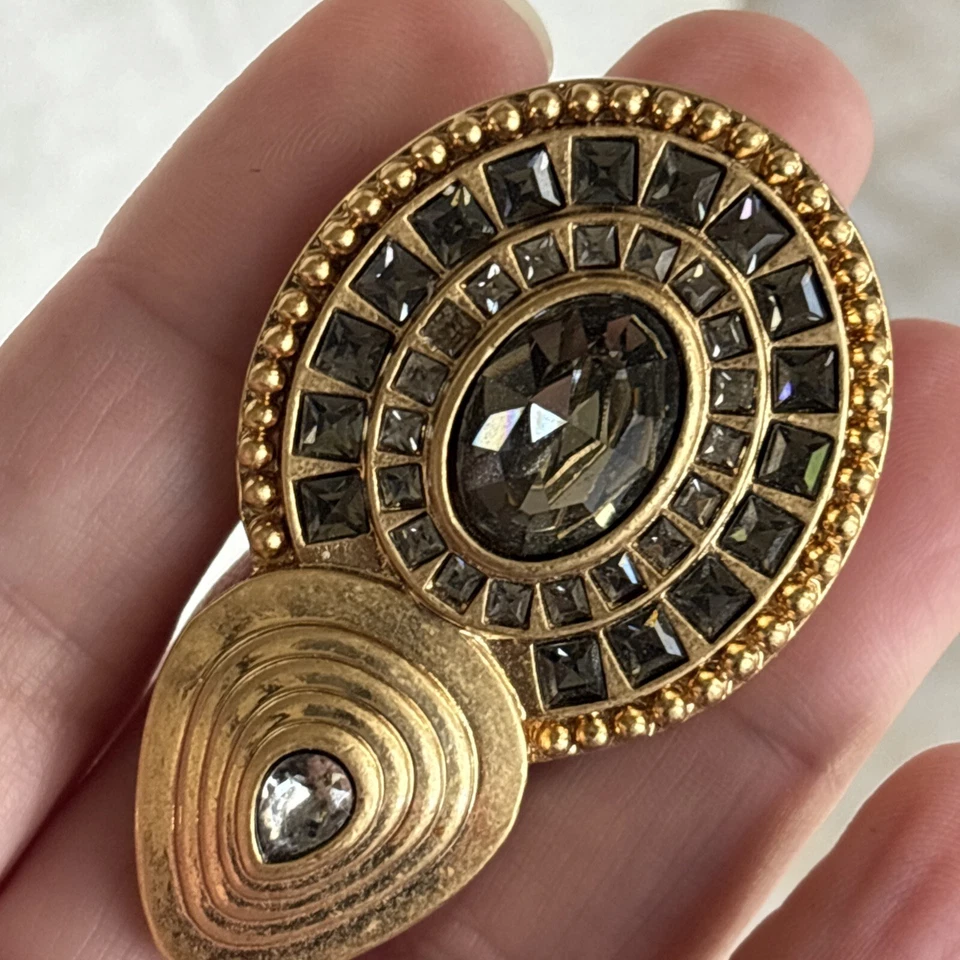 Anillo Lia Sophia Art Deco Talla 6 Tono Dorado Cepillado Declaración Firmado Raro Alfombra Roja Foto 4 de 4