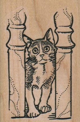 Kitty Between Posts 2 x 3'' Rubber Stamp, Animal Stamp, Cat Stamp