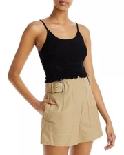 AQUA Smocked Tank Top  In Black