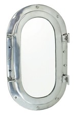 Polished Aluminum Nautical Marine Oval Ship Porthole Folding Wall Mirror 19"L