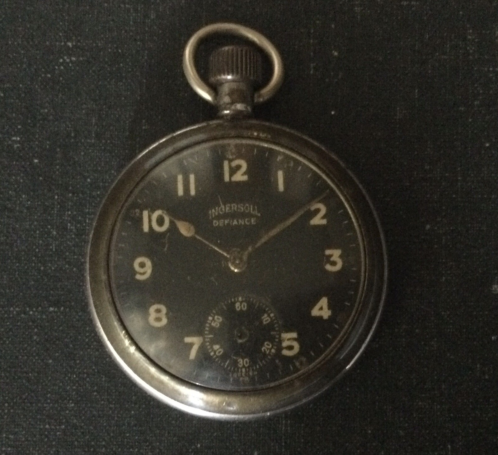 Vintage Ingersoll Defiance Pocket Watch Metal Cased Military? Mars 22