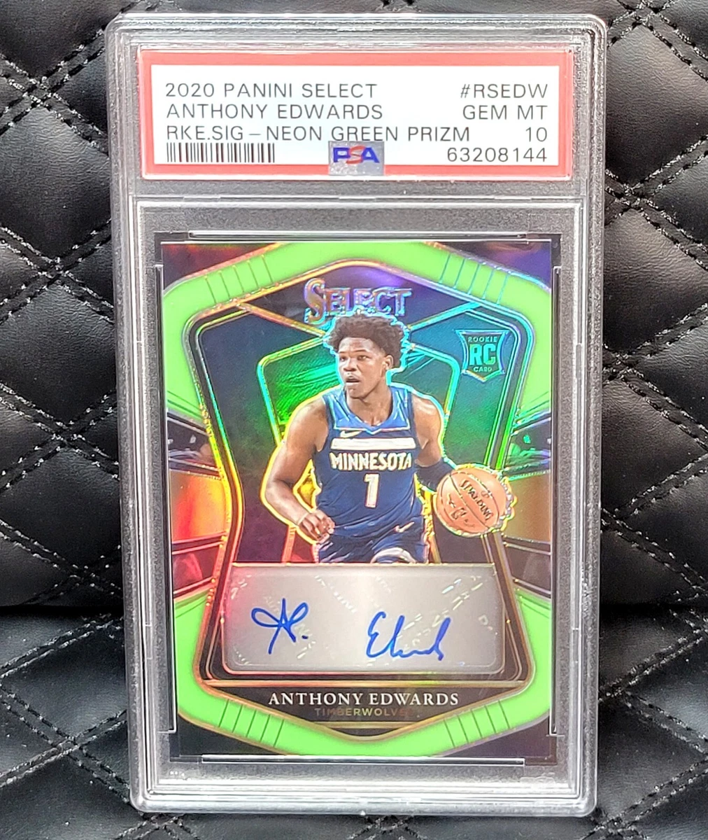 2020 Select Rookie Anthony Edwards RC Neon Green Prizm /99 Auto PSA 10