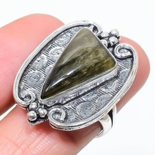 Silver Sheen Obsidian Gemstone Handmade 925 Sterling Silver Jewelry Ring 8" H711