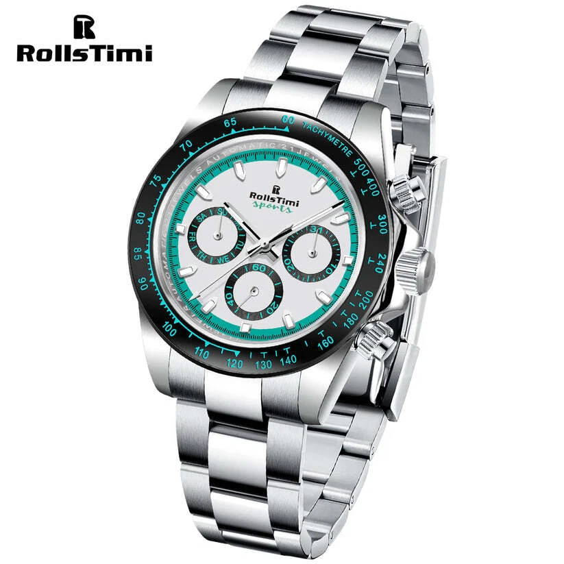 🔝 ROLLSTIMI R137T SPORTS BIANCO VERDE 50M Ø39 MOVIMENTO AUTOMATICO OROLOGIO ⌚ - Immagine 3 di 4