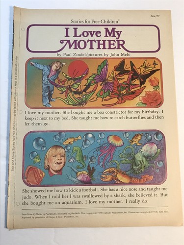 Vintage Story Insert I Love My Mother 1976 4 Pages Ms Magazine Paul Zindel