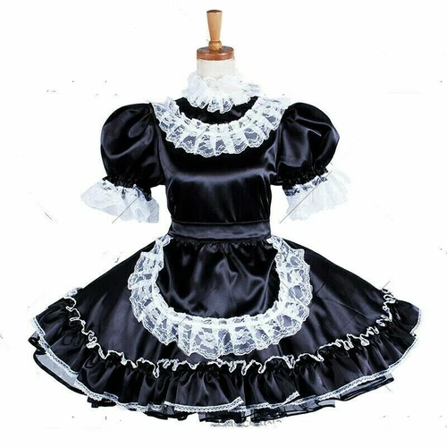 lockable Sissy maid Satin dress Uniform cosplay costume Tailor-made - Picture 4 of 5