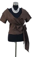 Masano  New York Suit Jacket Sz 4 Brown Linen V Neck Shawl Collar  Wrap Top XS S