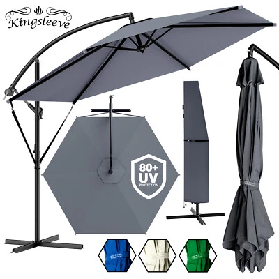 KINGSLEEVE Sonnenschirm Ampelschirm Gartenschirm 330 cm UV Schutz 50+ mit Ständer Kurbel