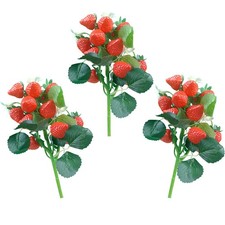 3 Bunches Artificial Strawberries Decor Fake Strawberry Home House Kitchen Pa...