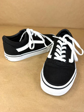 Vans Ward Low Top Sneakers - Black  White Canvas Skate Shoes - Women's Size 7