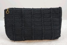 Vintage Black Woven Corde' Clutch Purse Evening Cosmetic Bag Zipper Pull