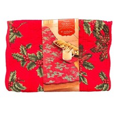 NWT ST. NICHOLAS SQUARE CHRISTMAS TRADITIONS TABLE RUNNER 13" x 54" RED HOLLY