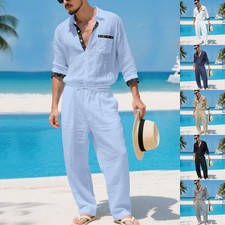 Mens Linen Shirt And Pants Two-piece Set
