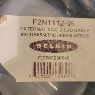 BELKIN EXTERNAL SCSI 3 LVD Cable MICDB68M to MICDB68M W/TS 6ft F2N1112-06
