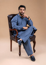 Men Slate Blue Traditional Pakistani Shalwar Kameez Traditional Suit Set Gift