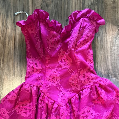 Vintage NEW LEAF By SAMIR Pink Lace Cocktail Dress Strapless Ruffle Sz 3/4 - Picture 2 of 6