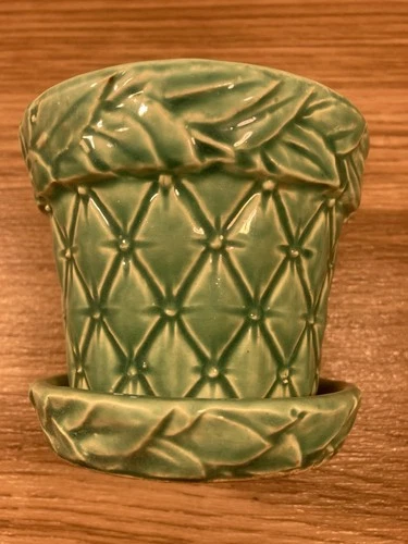 Vintage McCoy USA Teal Sea Green Diamond Bead Leaf Planter Saucer MCM