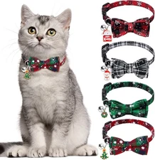 4 Pack Christmas Cat Collars with Plaid Snowflake colors 