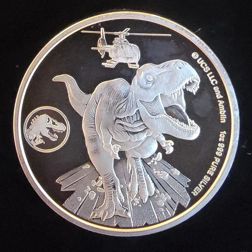 2022 T Rex Fiji Mint Jurassic World Park Dominion Vtg-0.999 Silver 1 Oz Art Coin