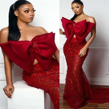 Red Mermaid Prom Dresses Two Piece Lace Evening Formal Second Reception Gowns