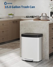 16 Gal / 60 L Metal Step-on Trash Can with Lid Large Garbage Can for Kitchen