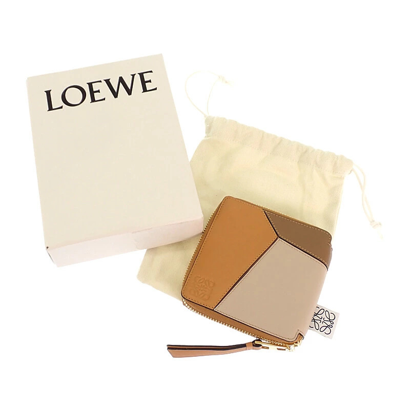 LOEWE Puzzle Square Zip Wallet Calf Leather Bifold Brown