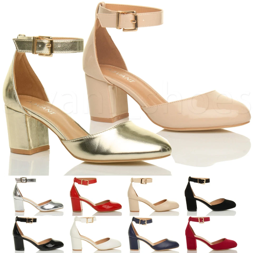 Femmes talon moyen sangle de cheville d'orsay soir escarpins chaussures pointure - Photo 1/1