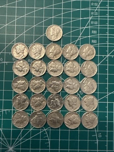 26 x Silver WW2 Vintage Mercury Dimes XF/AU Note Bands! Beautiful Lot of Coins