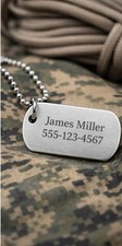 Custom Engraved Dog Tag Keychain   Name  Phone   Stainless Steel .