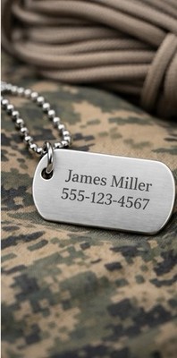 Custom Engraved Dog Tag Keychain   Name & Phone   Stainless Steel .