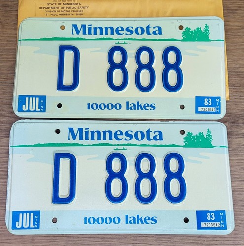 1983 Minnesota License Plate Pair Tags # D 888 **FREE Local Pick up**