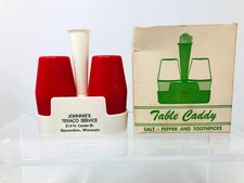 Texaco Gas Station SALT & PEPPER SHAKERS Toothpick Caddy MCM VTG Beaver Dam WI