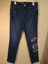 DG2 Diane Gilman Women's Cotton Embroidered Stretchy Denim Jeans Blue Size 8