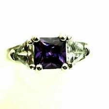 Fine Ladies 3 Stone Cubic Zirconia Ring Sterling Silver Size 7.5