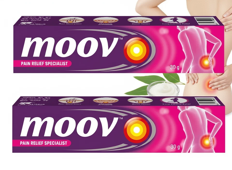 Crema de alivio rápido del dolor Moov 30 g ayurvédica para dolor de espalda, músculo, articulación y rodilla paquete de 2 Foto 2 de 4